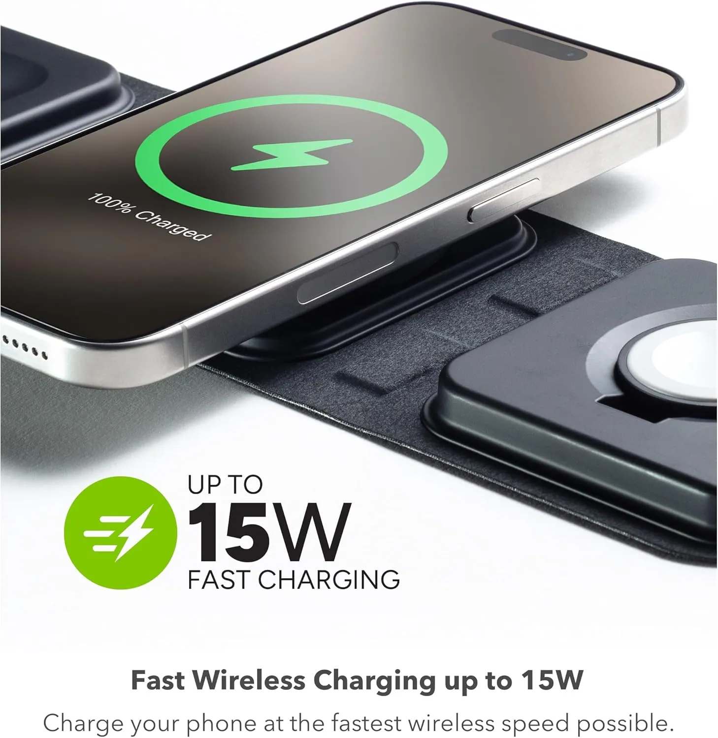Mophie 3-in-1 Travel Charger v2 with MagSafe - Portable Wireless Charging Hub, Compatible with Apple Devices, iPhone 16/15/14/13/12, Apple Watch Series 10 to 1 & Ultra, AirPods Pro/3rd Gen, Black