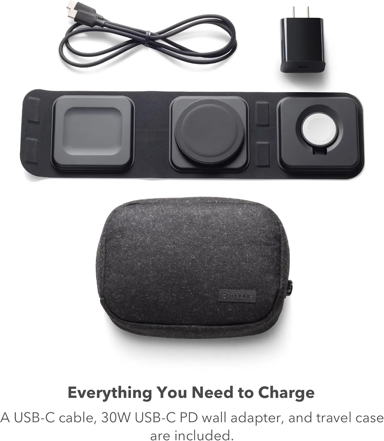 Mophie 3-in-1 Travel Charger v2 with MagSafe - Portable Wireless Charging Hub, Compatible with Apple Devices, iPhone 16/15/14/13/12, Apple Watch Series 10 to 1 & Ultra, AirPods Pro/3rd Gen, Black