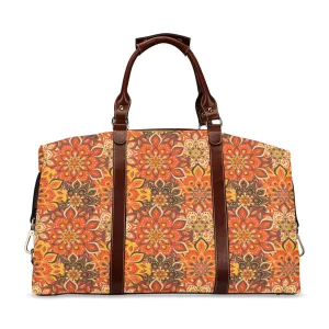 Orange Boho Bag, 70s Hippie floral Duffel Bag, Retro Travel Bag, Carry on flight Bag