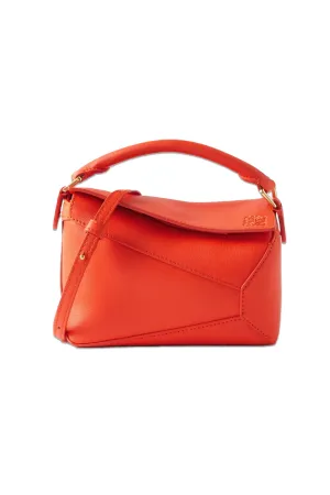 Orange Puzzle Edge Mini Textured-Leather Shoulder Bag