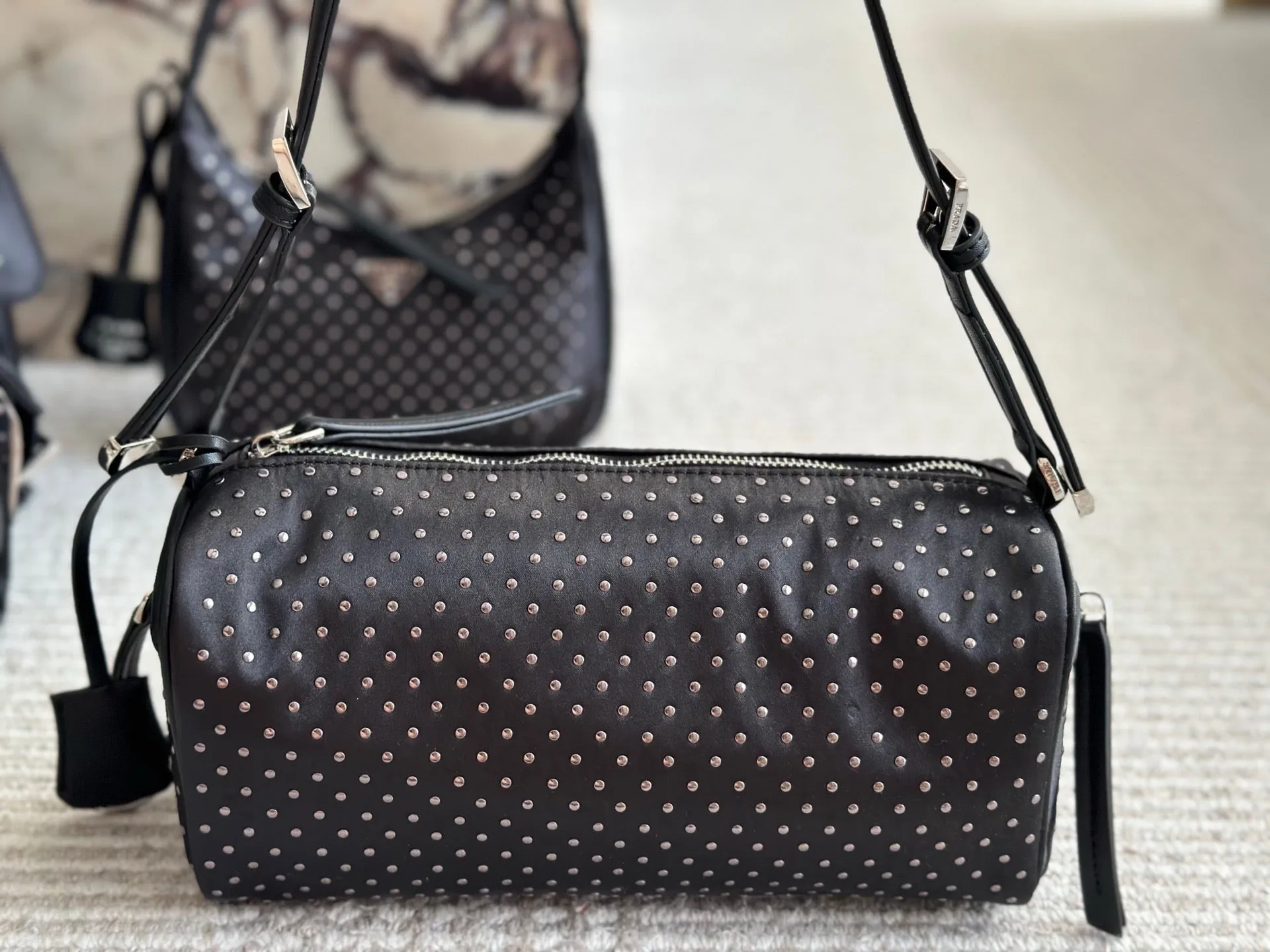 PD342 Re-Nylon Bag with Studs / 10.6x5.1inch