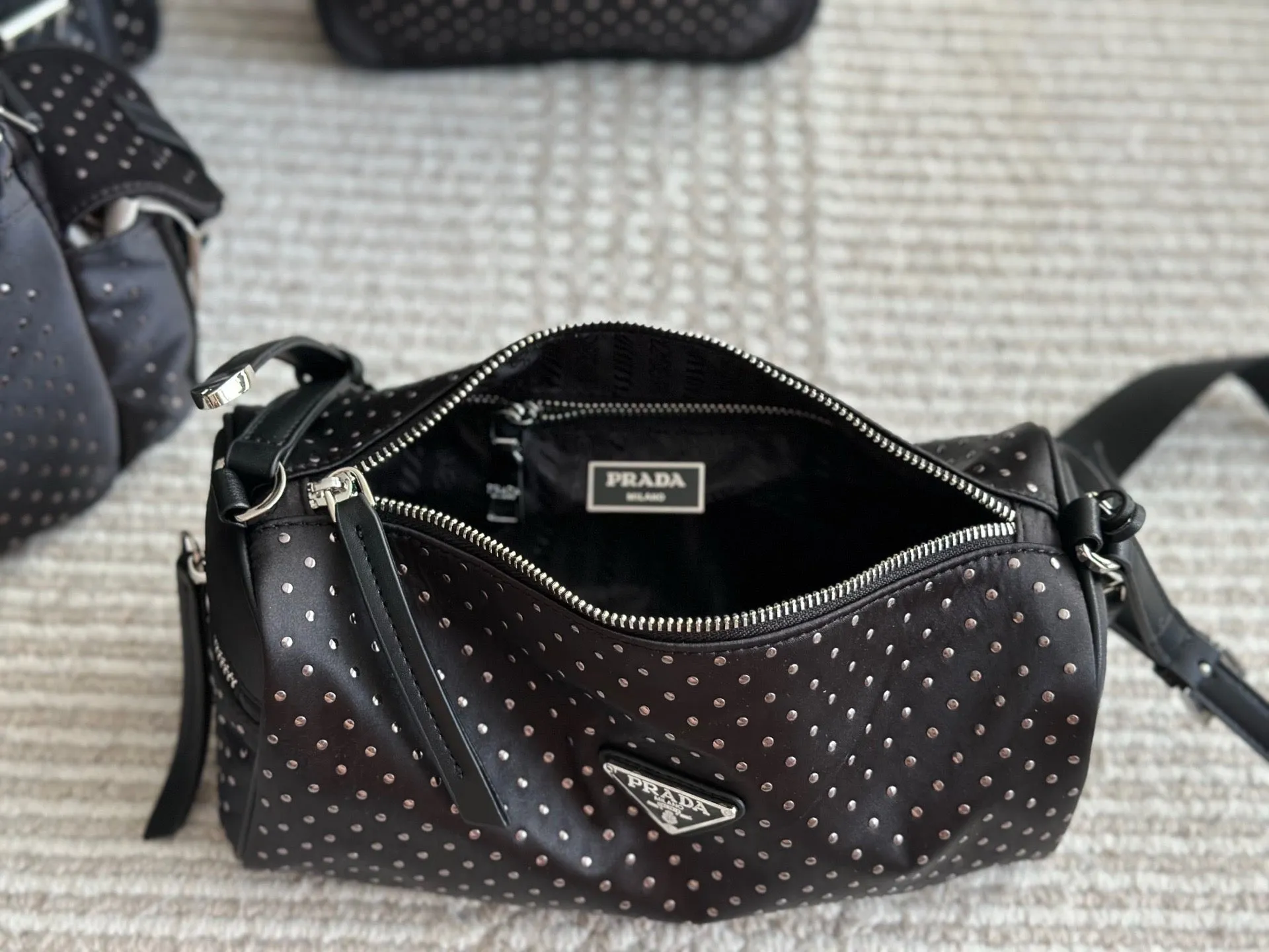 PD342 Re-Nylon Bag with Studs / 10.6x5.1inch