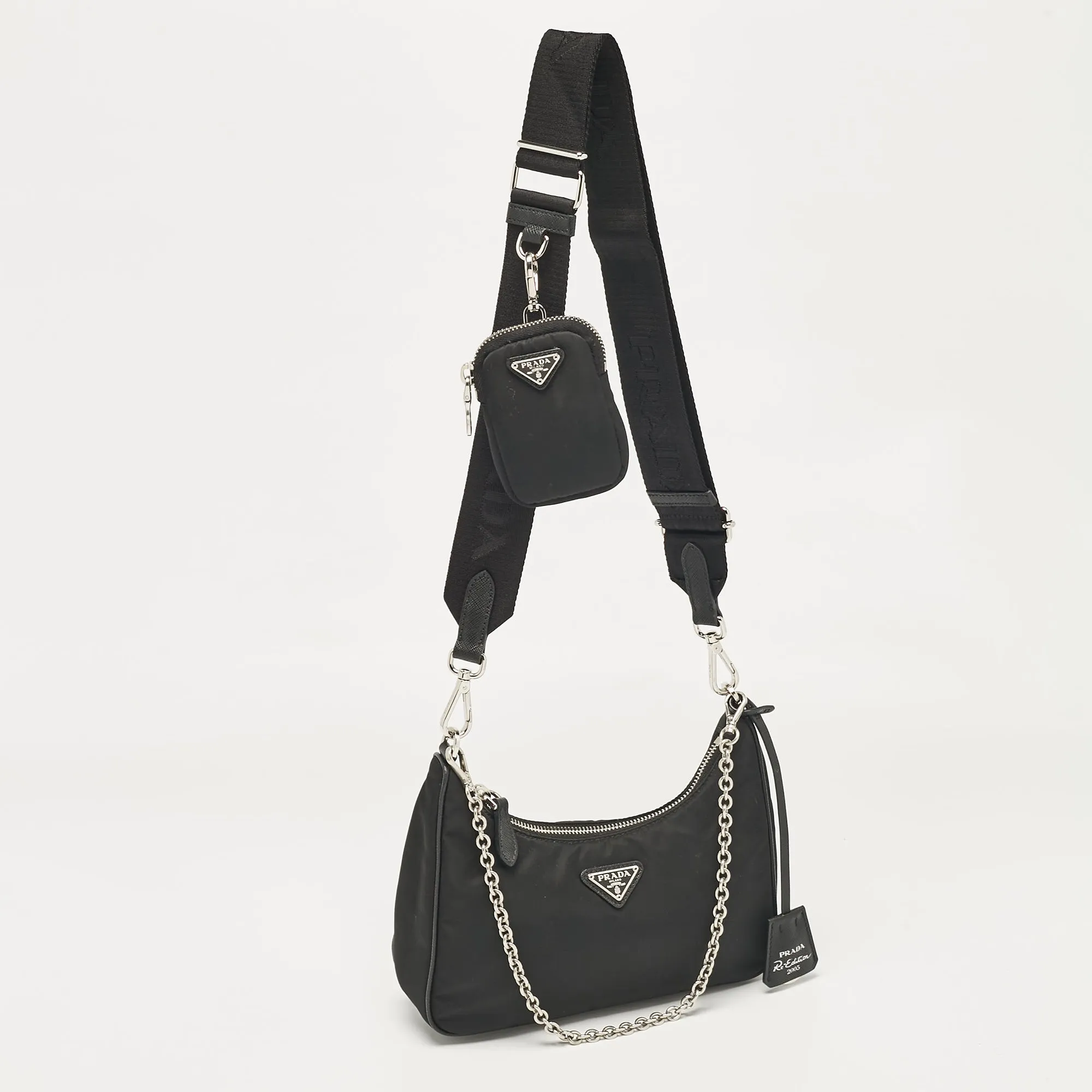 Prada Black Nylon And Saffiano Leather Re-Edition 2005 Shoulder Bag