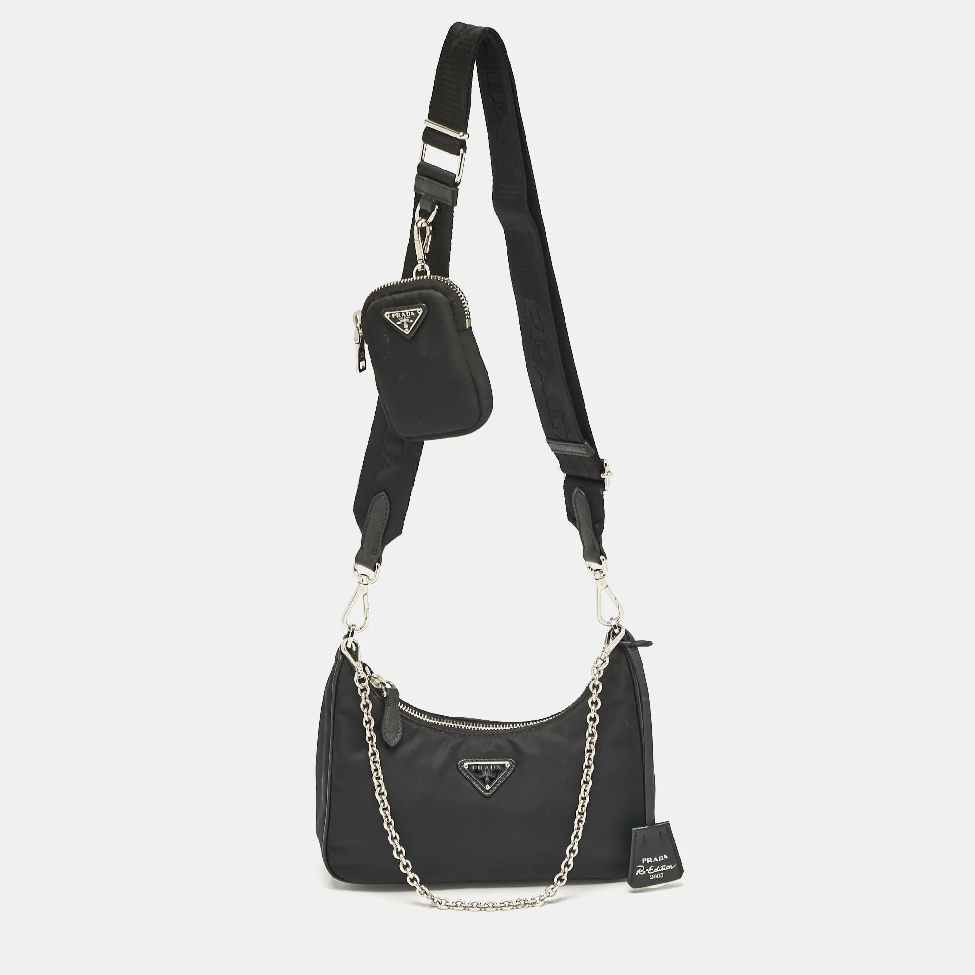 Prada Black Nylon And Saffiano Leather Re-Edition 2005 Shoulder Bag