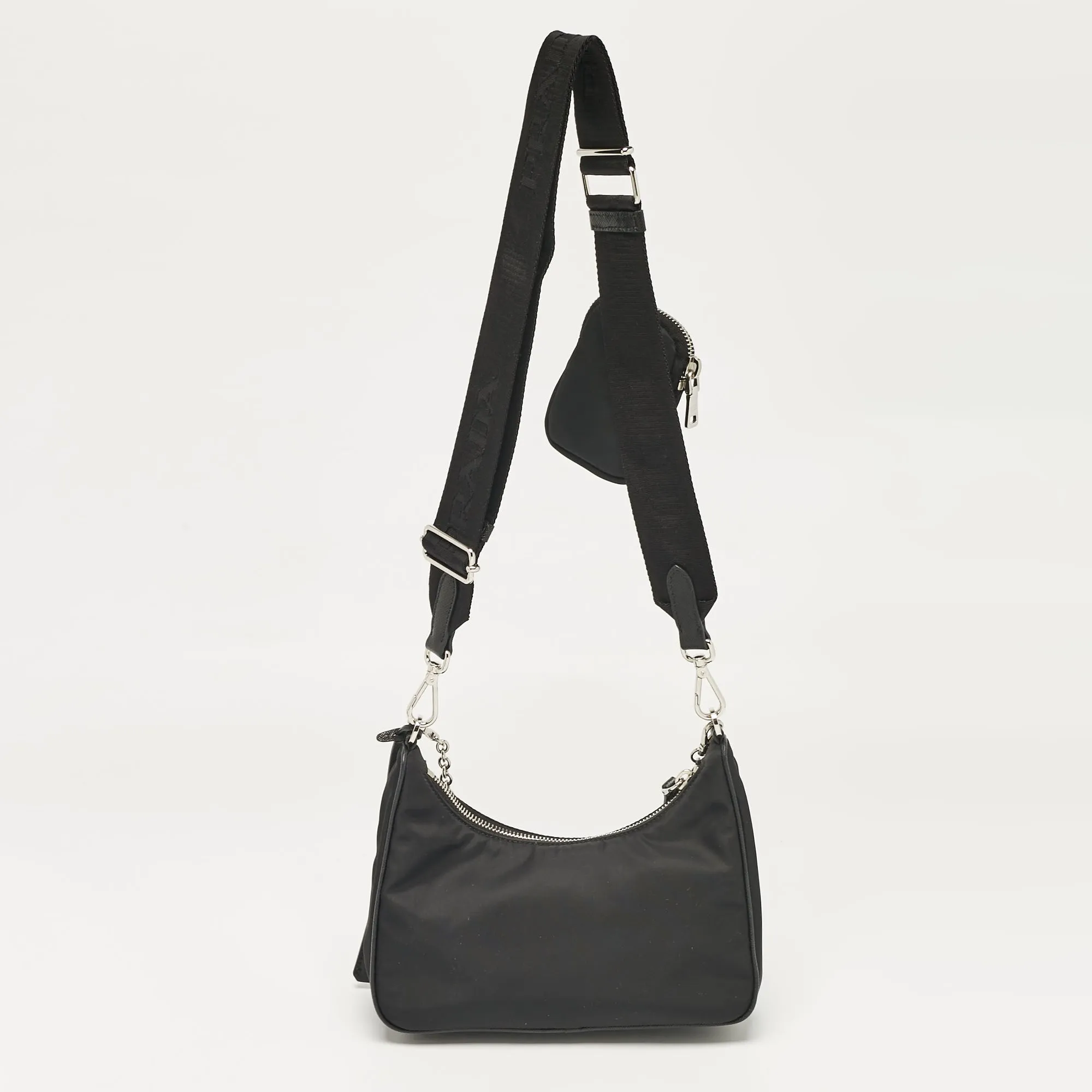 Prada Black Nylon And Saffiano Leather Re-Edition 2005 Shoulder Bag