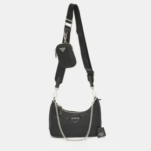 Prada Black Nylon And Saffiano Leather Re-Edition 2005 Shoulder Bag