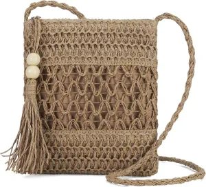 Small Beach Straw Purse For Women: Straw Bags Crossbody Shoulder Handbags - Raffia Woven Tote Purse For Summer Vacation
