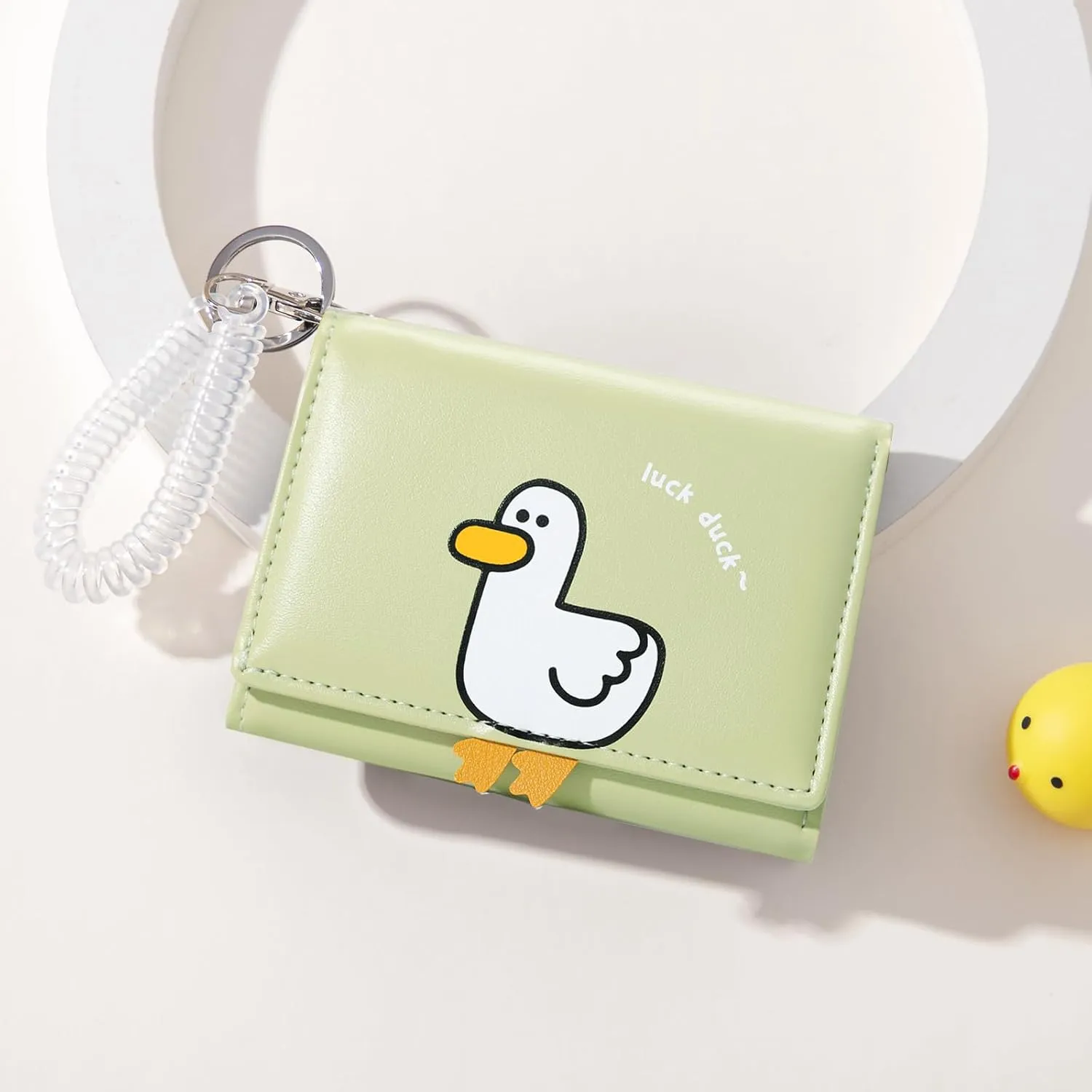 Sunwel Fashion Girls Cute 3D Duck Mini Wallet with Key-chain Wristlet Cash Pocket Card Holder ID Window Purse for Women