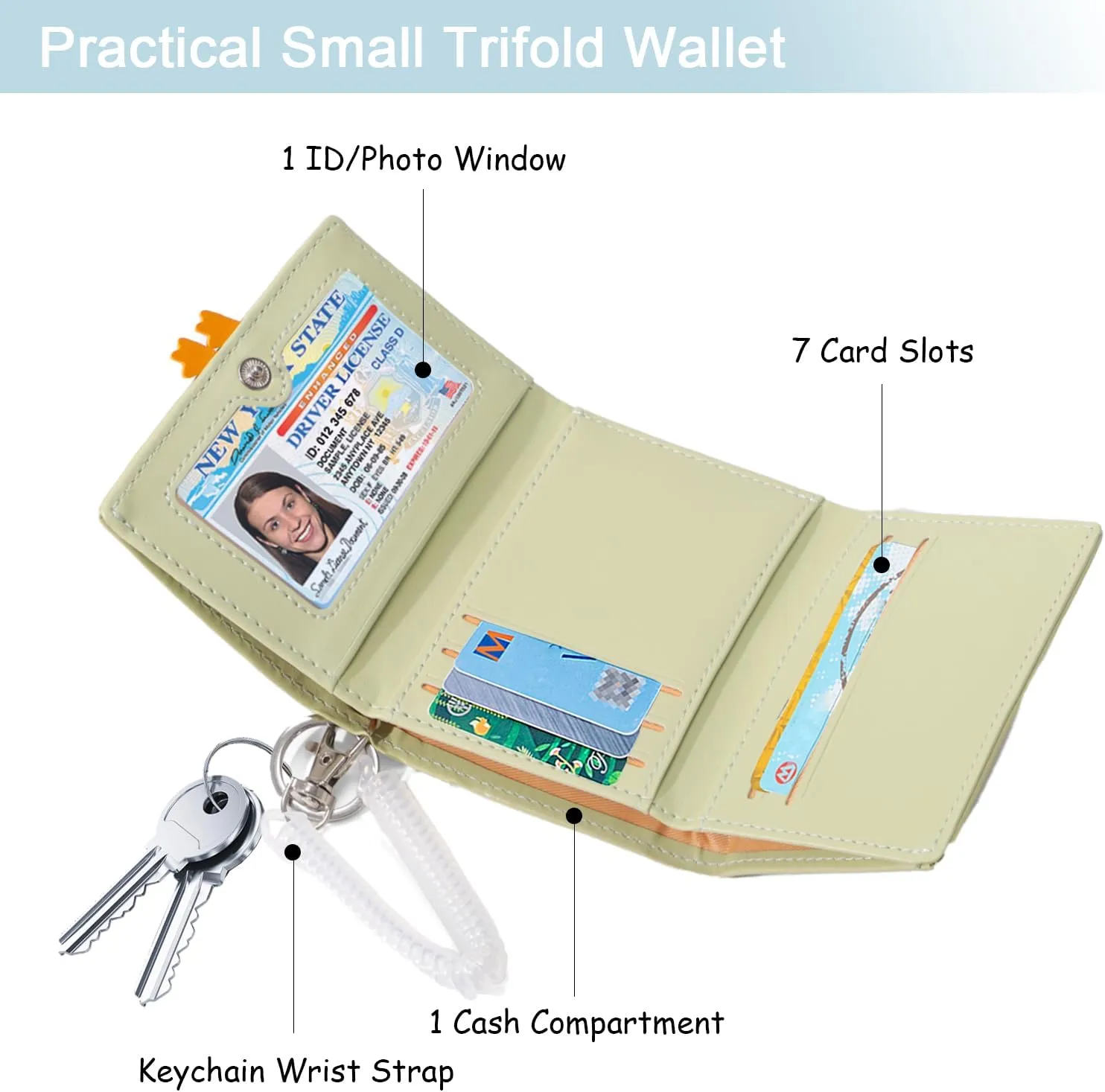 Sunwel Fashion Girls Cute 3D Duck Mini Wallet with Key-chain Wristlet Cash Pocket Card Holder ID Window Purse for Women