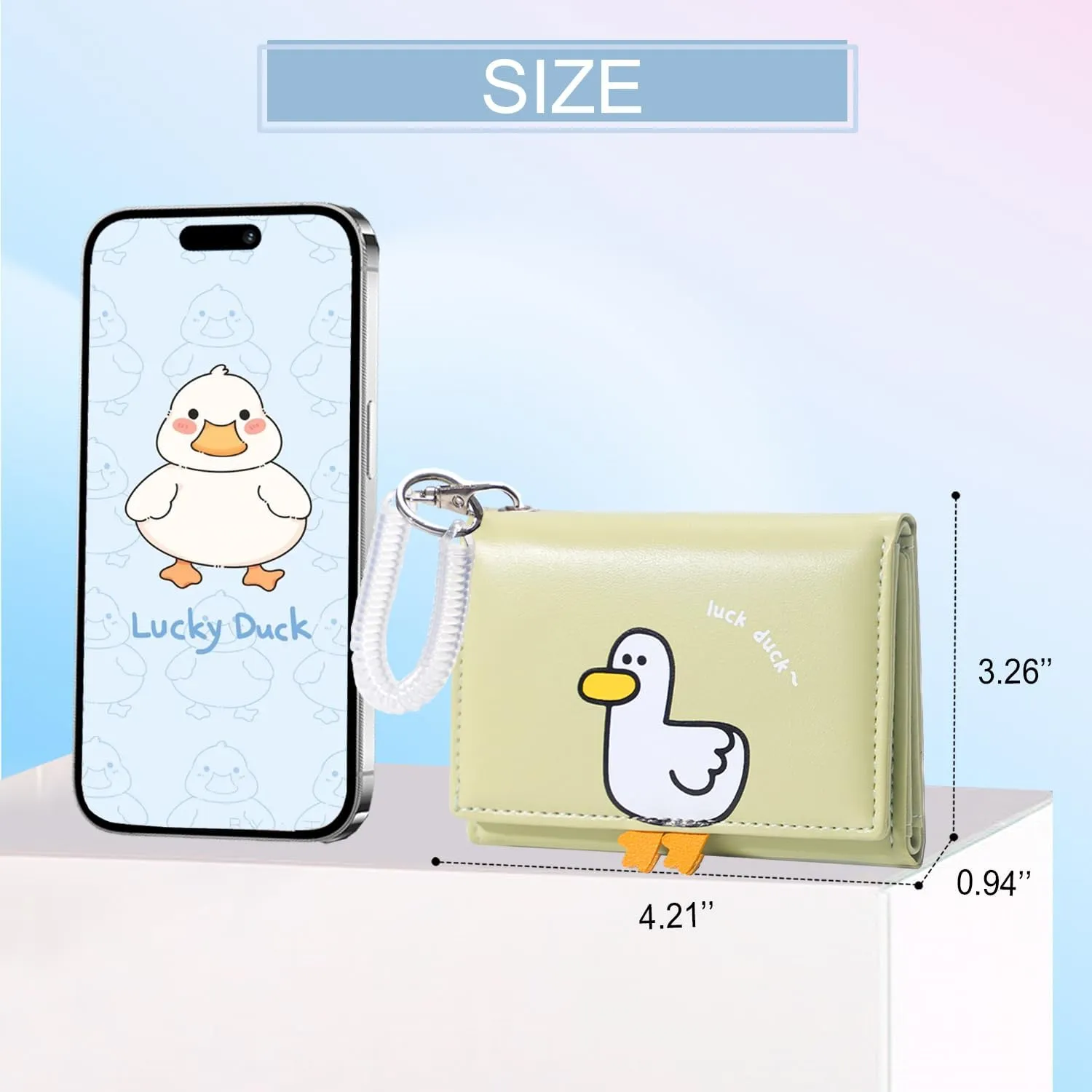 Sunwel Fashion Girls Cute 3D Duck Mini Wallet with Key-chain Wristlet Cash Pocket Card Holder ID Window Purse for Women