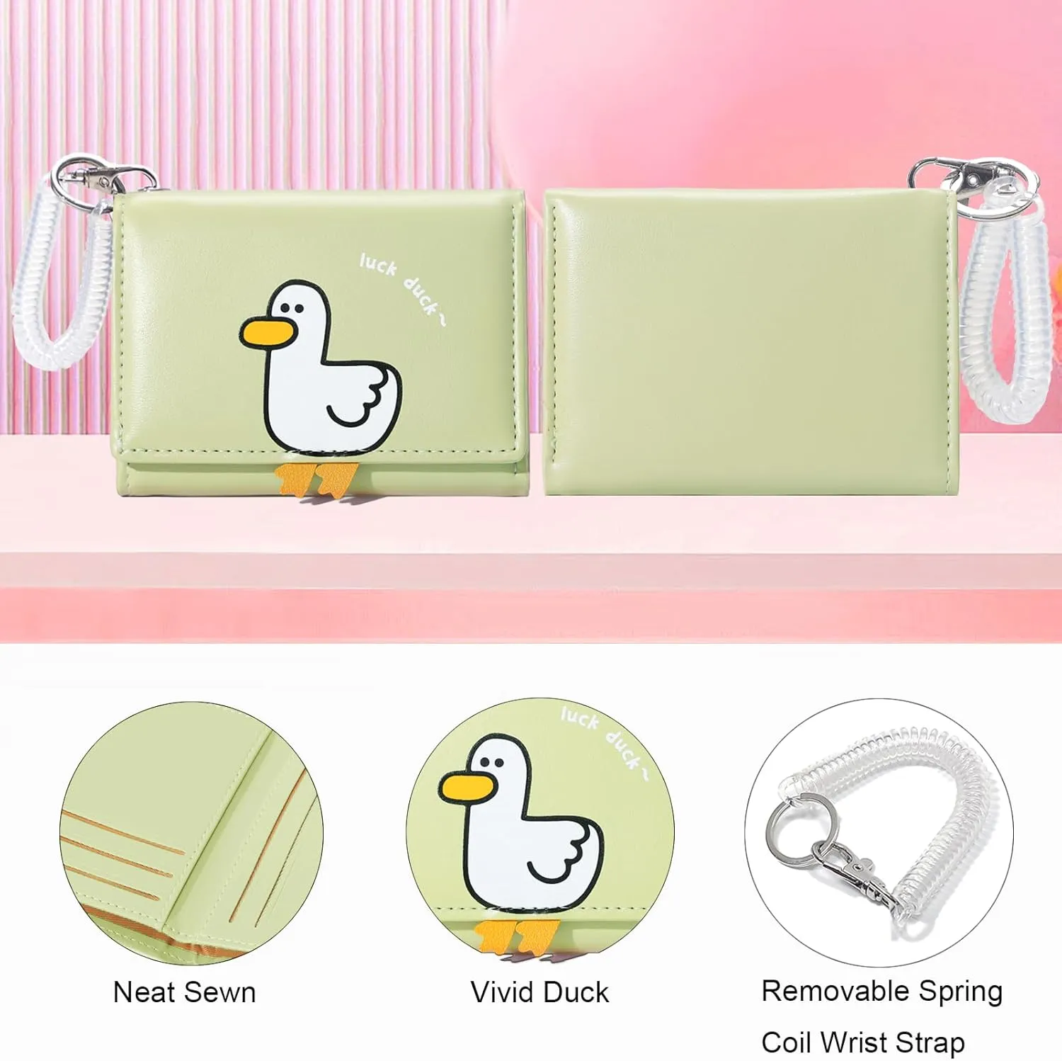 Sunwel Fashion Girls Cute 3D Duck Mini Wallet with Key-chain Wristlet Cash Pocket Card Holder ID Window Purse for Women