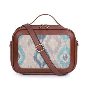 THE CLOWNFISH Abana Polyester and Faux Leather Crossbody Sling bag with Top Handle for Women Party Bag Purse with Adjustable Shoulder Strap and Printed Design for Ladies (Pearl with Patola Design)