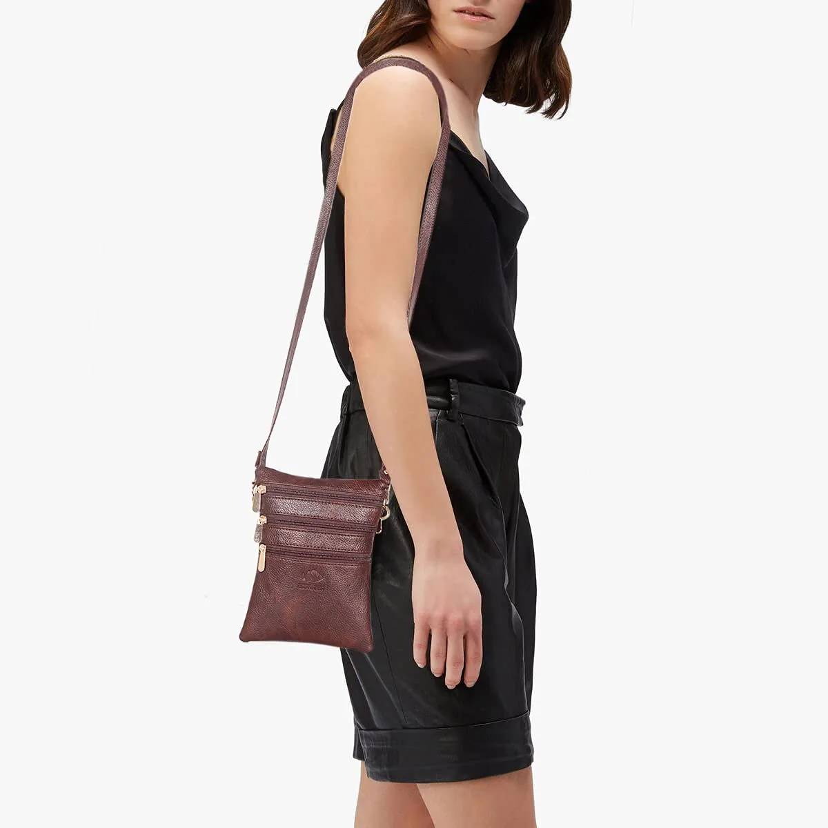 THE CLOWNFISH Hazel Faux Leather Sling Bag - Lightweight, Stylish Design | Combo of 3 Front Pockets | 0.9L | Tan