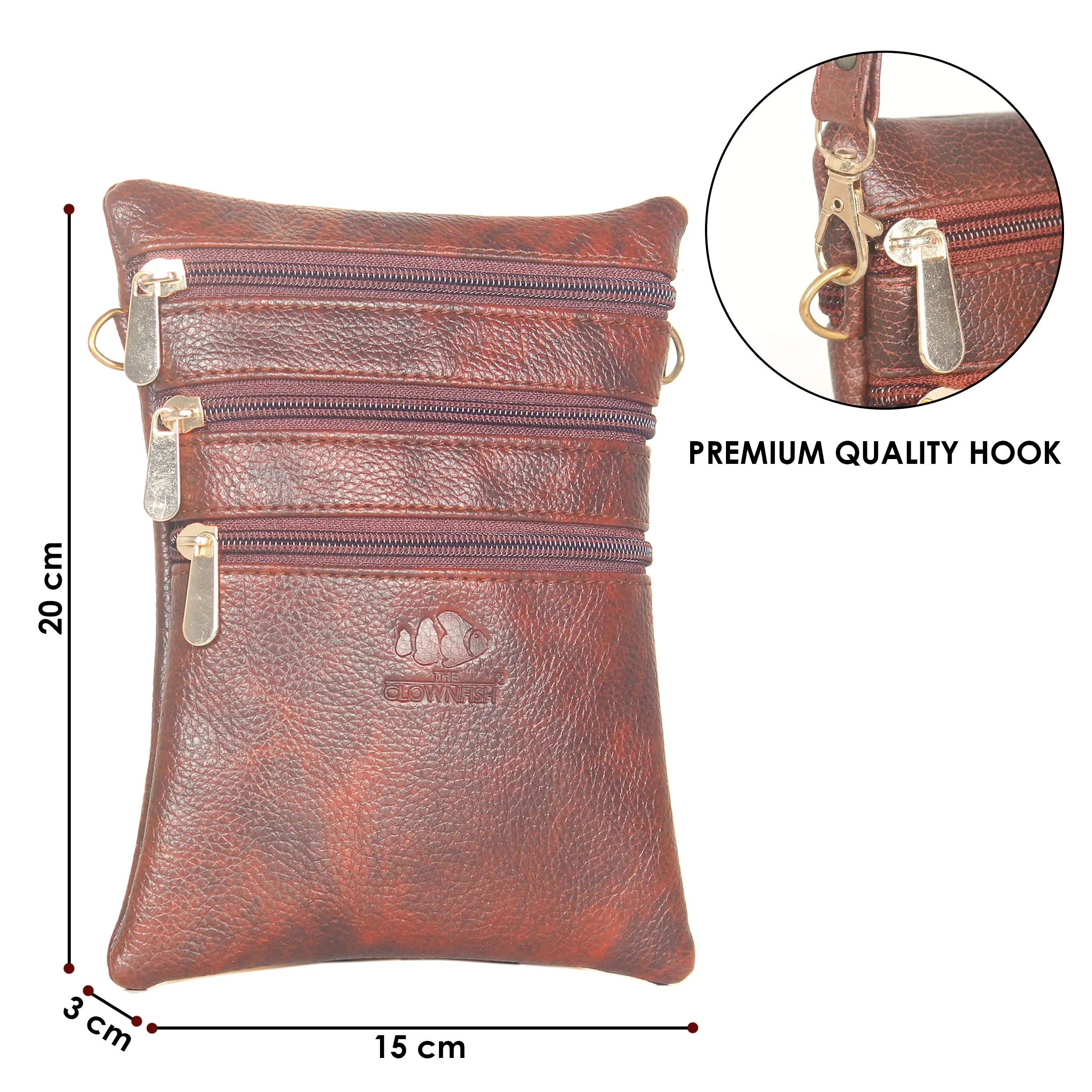 THE CLOWNFISH Hazel Faux Leather Sling Bag - Lightweight, Stylish Design | Combo of 3 Front Pockets | 0.9L | Tan