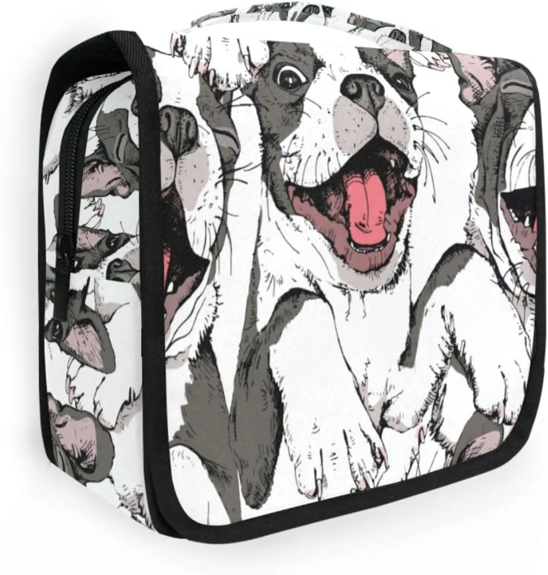 Toiletry Bag Travel Bag with Hanging Hook, Cute Boston Terrier Dog Water-resistant Makeup Cosmetic Bag Travel Organizer for Accessories Shampoo Toiletries Trips Camping Bathroom