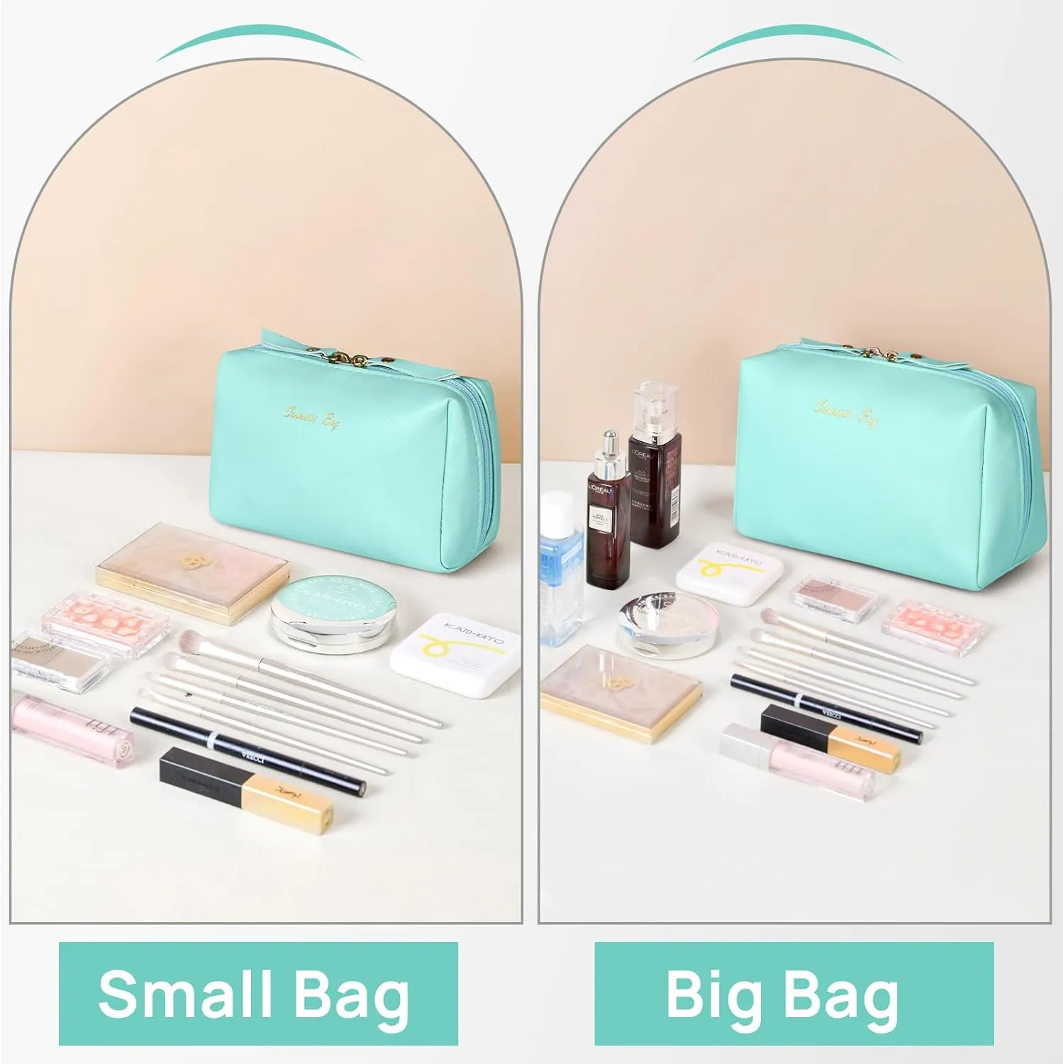 Topwey Makeup Bag, Travel Essentials Cosmetic Bags for Women, Waterproof Portable Pouch travel toiletry bag with Divider (Turquoise, Small)