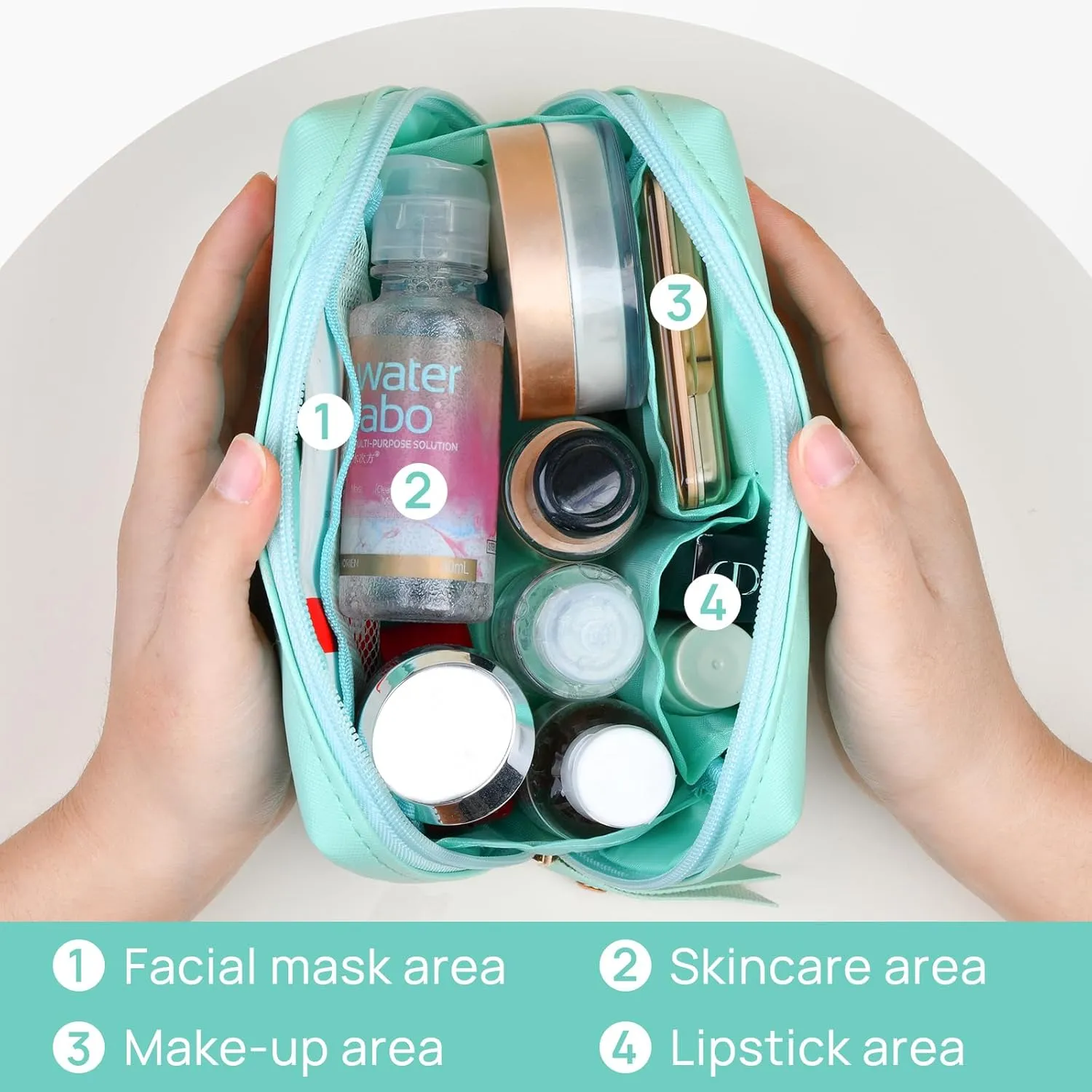 Topwey Makeup Bag, Travel Essentials Cosmetic Bags for Women, Waterproof Portable Pouch travel toiletry bag with Divider (Turquoise, Small)