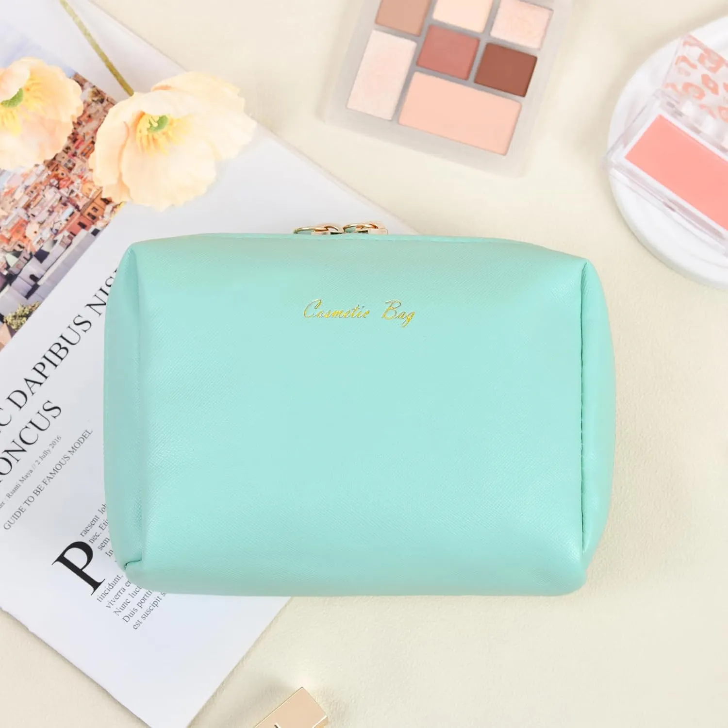 Topwey Makeup Bag, Travel Essentials Cosmetic Bags for Women, Waterproof Portable Pouch travel toiletry bag with Divider (Turquoise, Small)