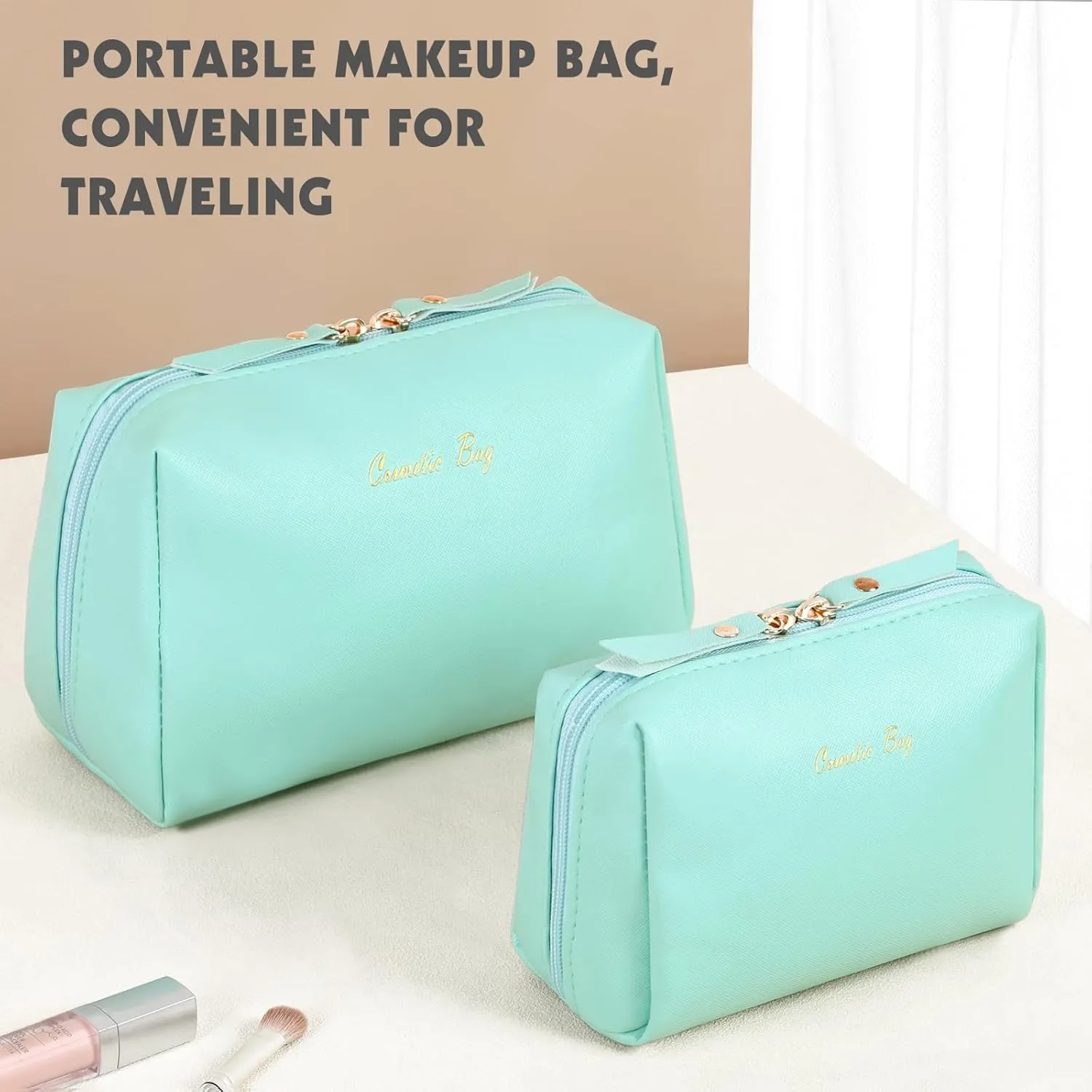 Topwey Makeup Bag, Travel Essentials Cosmetic Bags for Women, Waterproof Portable Pouch travel toiletry bag with Divider (Turquoise, Small)