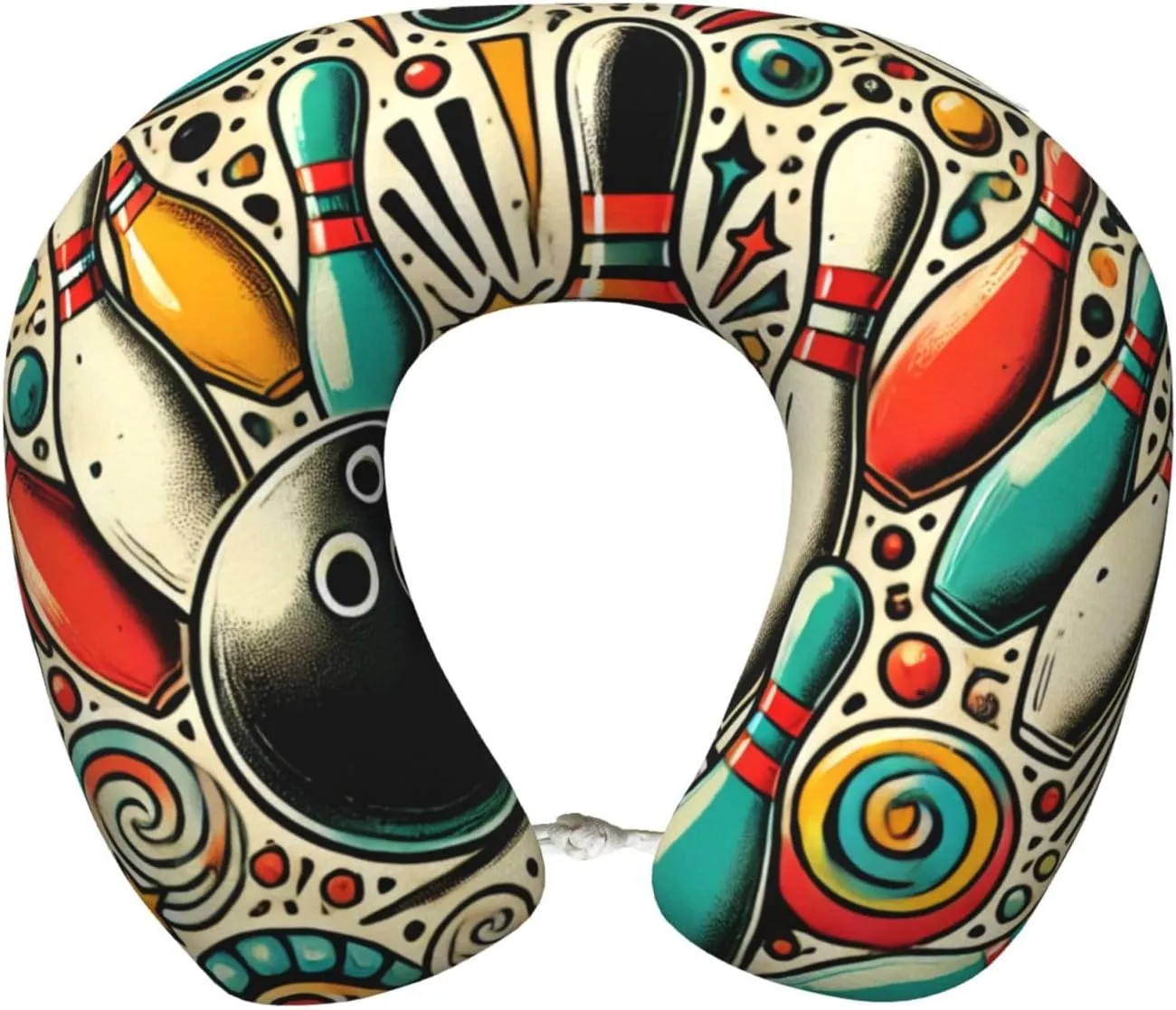 Travel Pillow Memory Foam Bowling Doodle Patterns Head Neck Support Airplane Pillow for Car, Home,Travel Neck Flight Pillow
