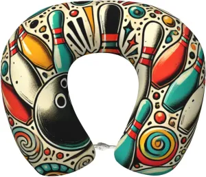 Travel Pillow Memory Foam Bowling Doodle Patterns Head Neck Support Airplane Pillow for Car, Home,Travel Neck Flight Pillow