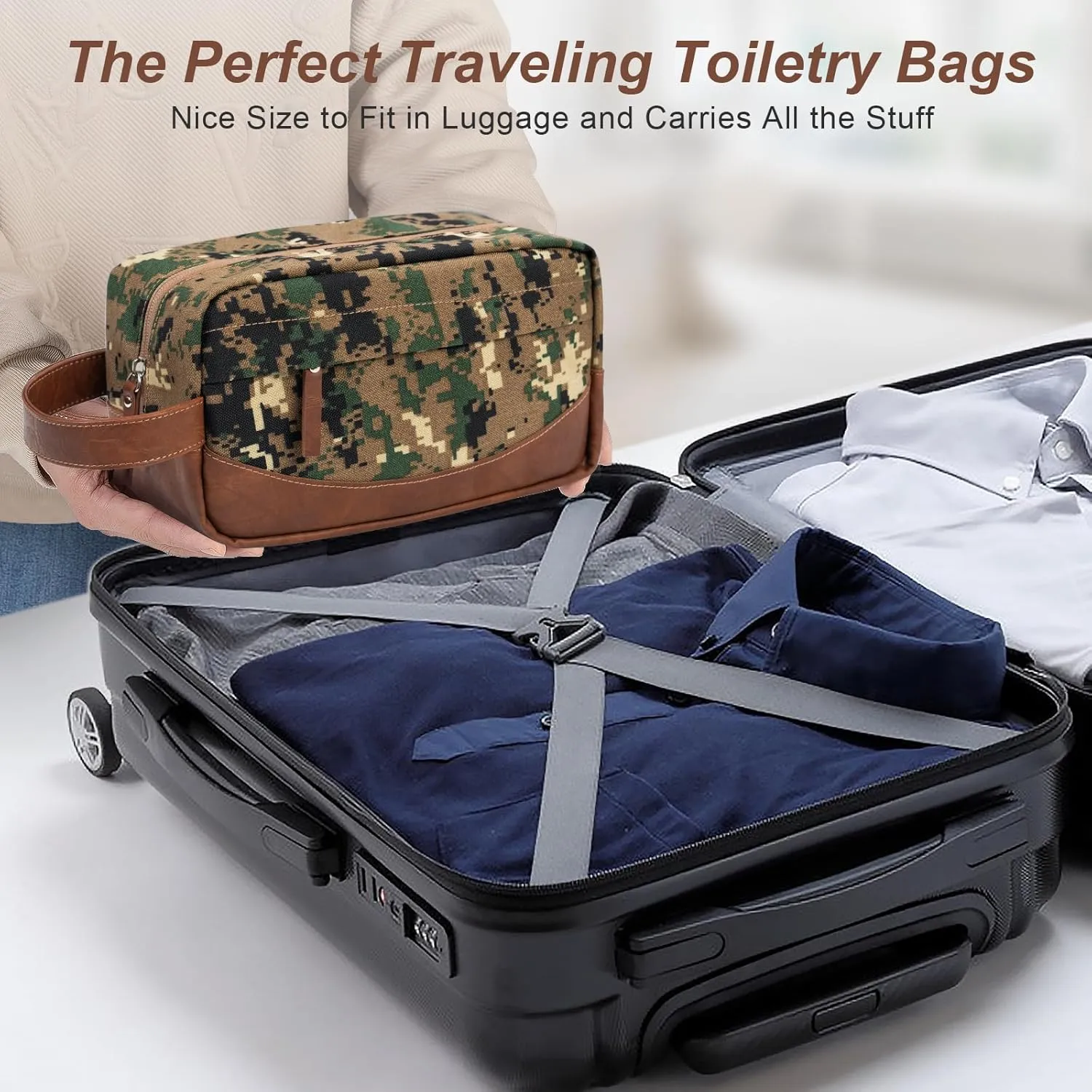 Travel Toiletry Bag for Men, Hanging Toiletry Organizer, Water Resistant Shaving Kit with Large Capacity for Travel Accessories (Camo-Green)