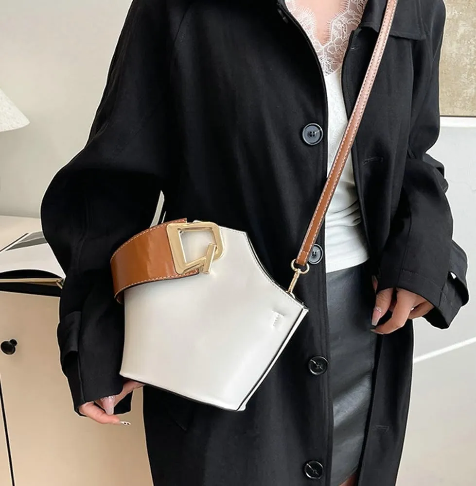 Trendy PU Leather Bucket Bags for Women Purse Top Handle Crossbody Bag Small Satchel Handbags Cute Tote Bag