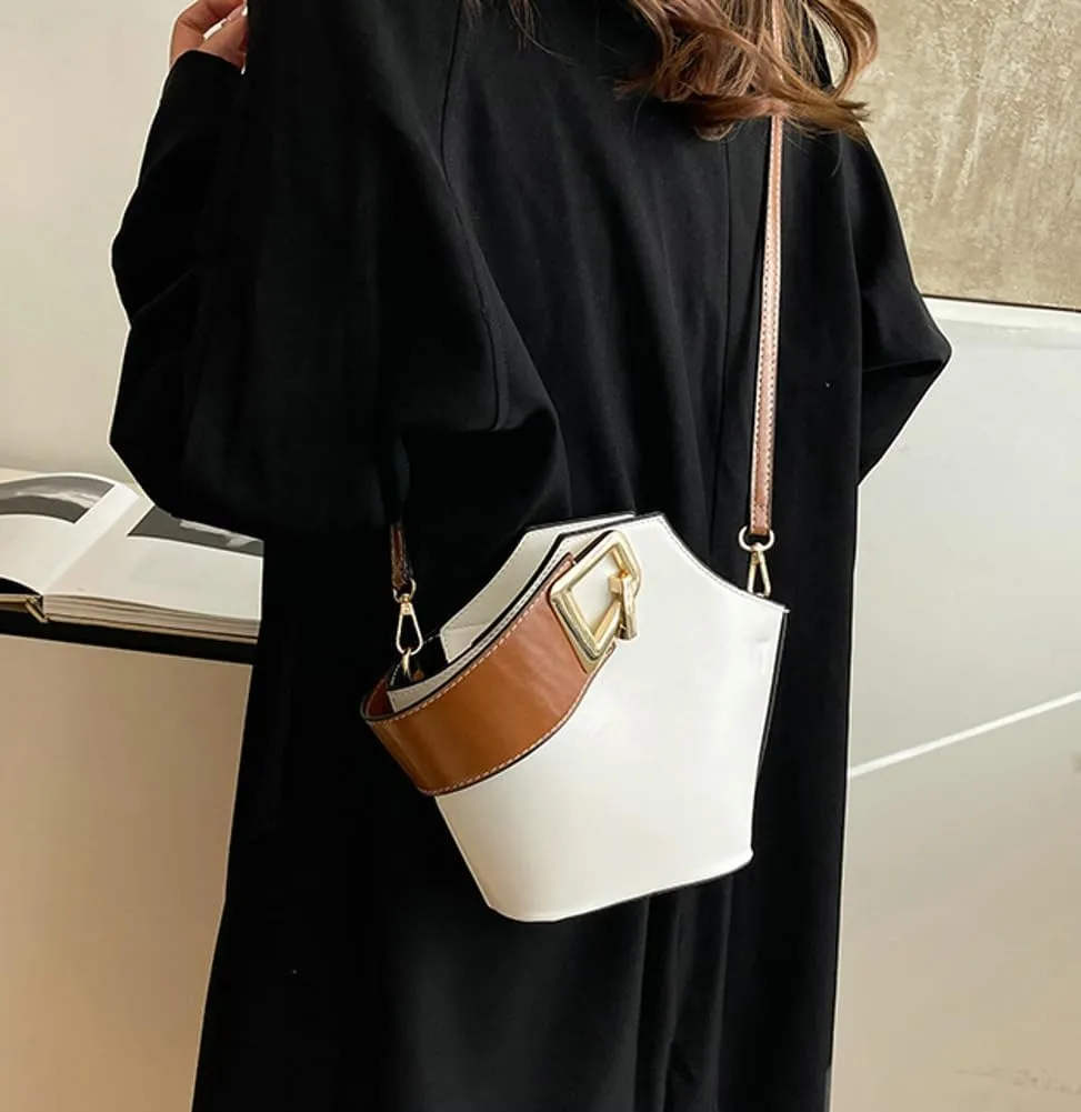 Trendy PU Leather Bucket Bags for Women Purse Top Handle Crossbody Bag Small Satchel Handbags Cute Tote Bag