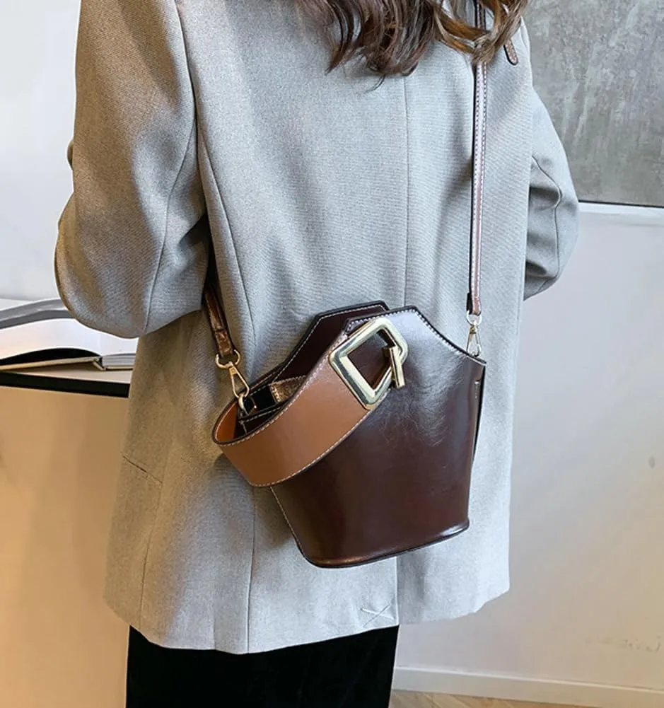Trendy PU Leather Bucket Bags for Women Purse Top Handle Crossbody Bag Small Satchel Handbags Cute Tote Bag