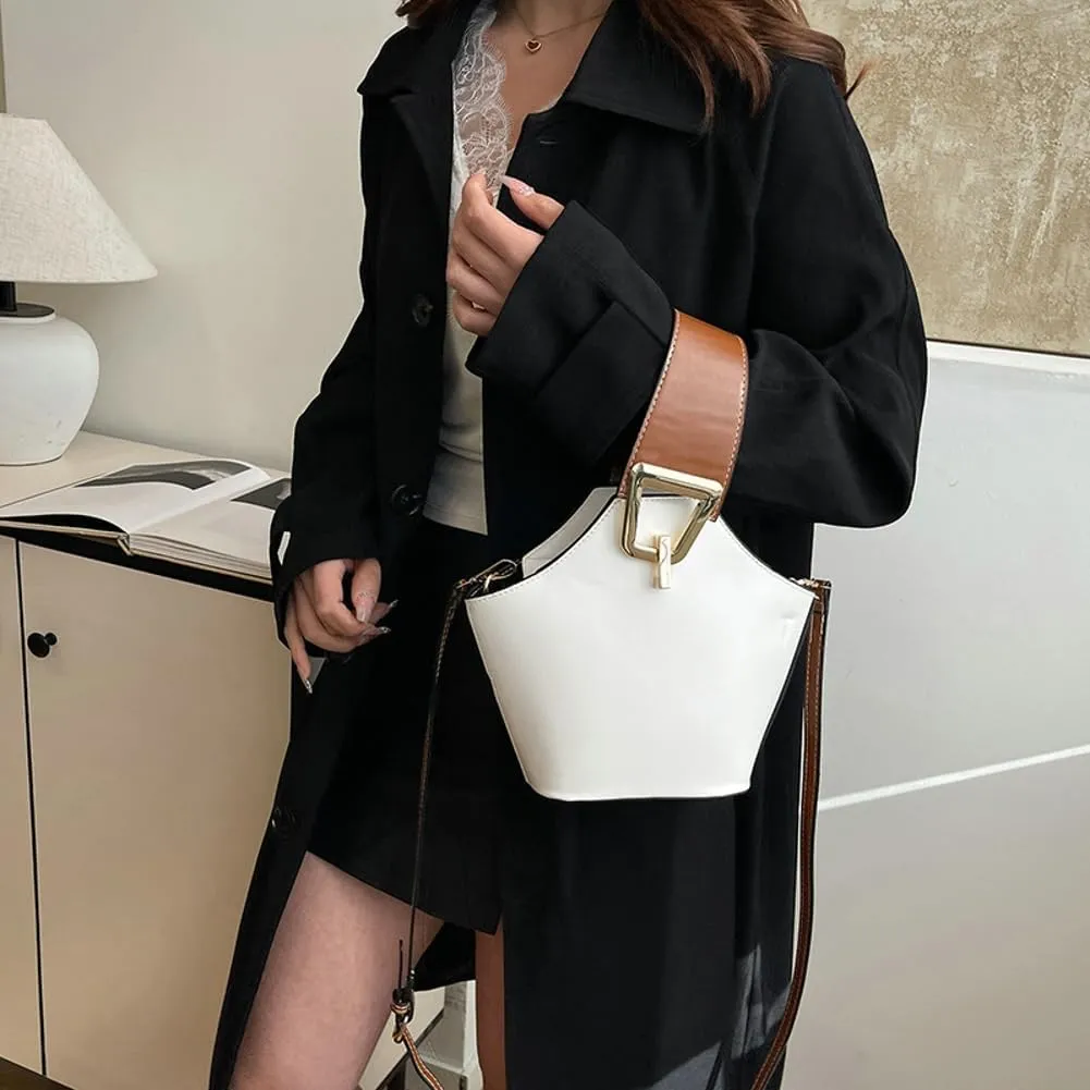Trendy PU Leather Bucket Bags for Women Purse Top Handle Crossbody Bag Small Satchel Handbags Cute Tote Bag