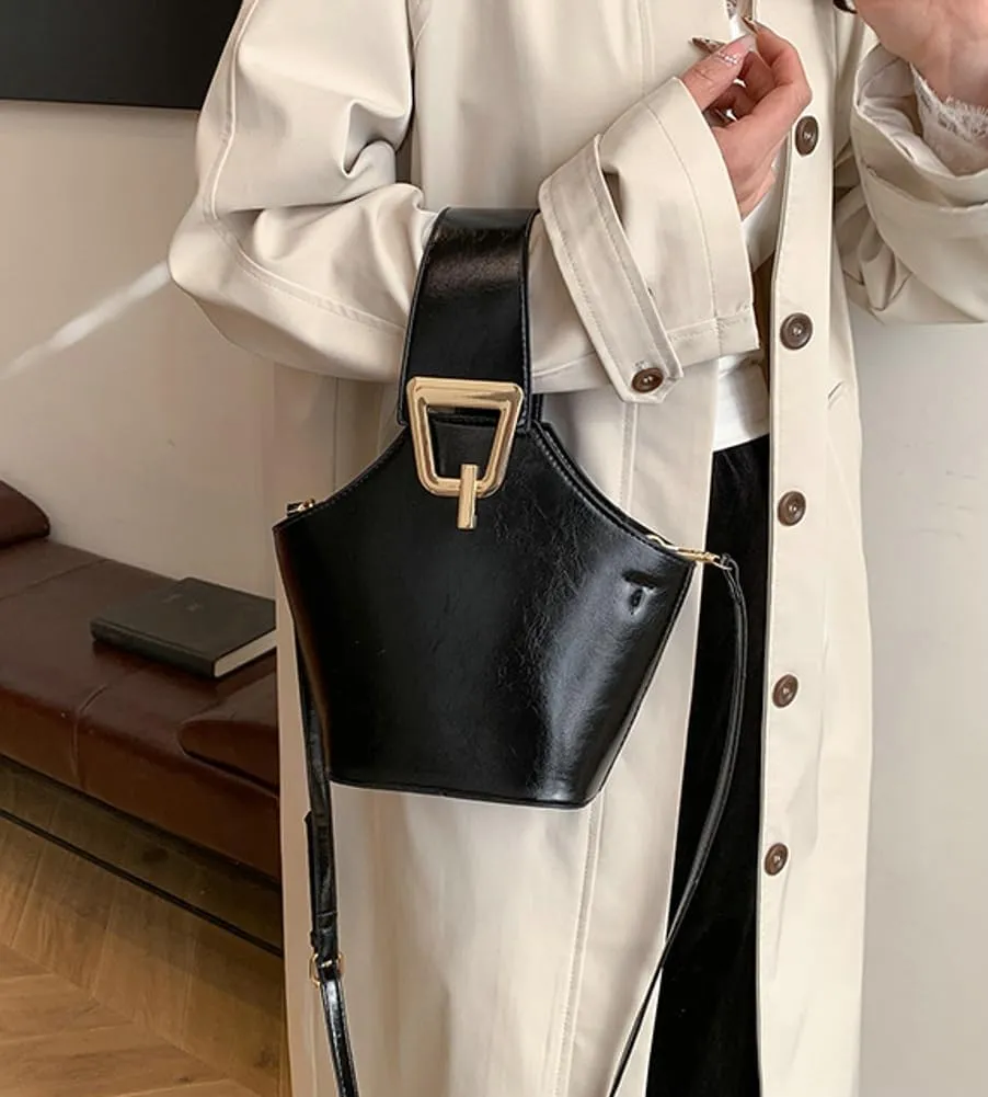 Trendy PU Leather Bucket Bags for Women Purse Top Handle Crossbody Bag Small Satchel Handbags Cute Tote Bag