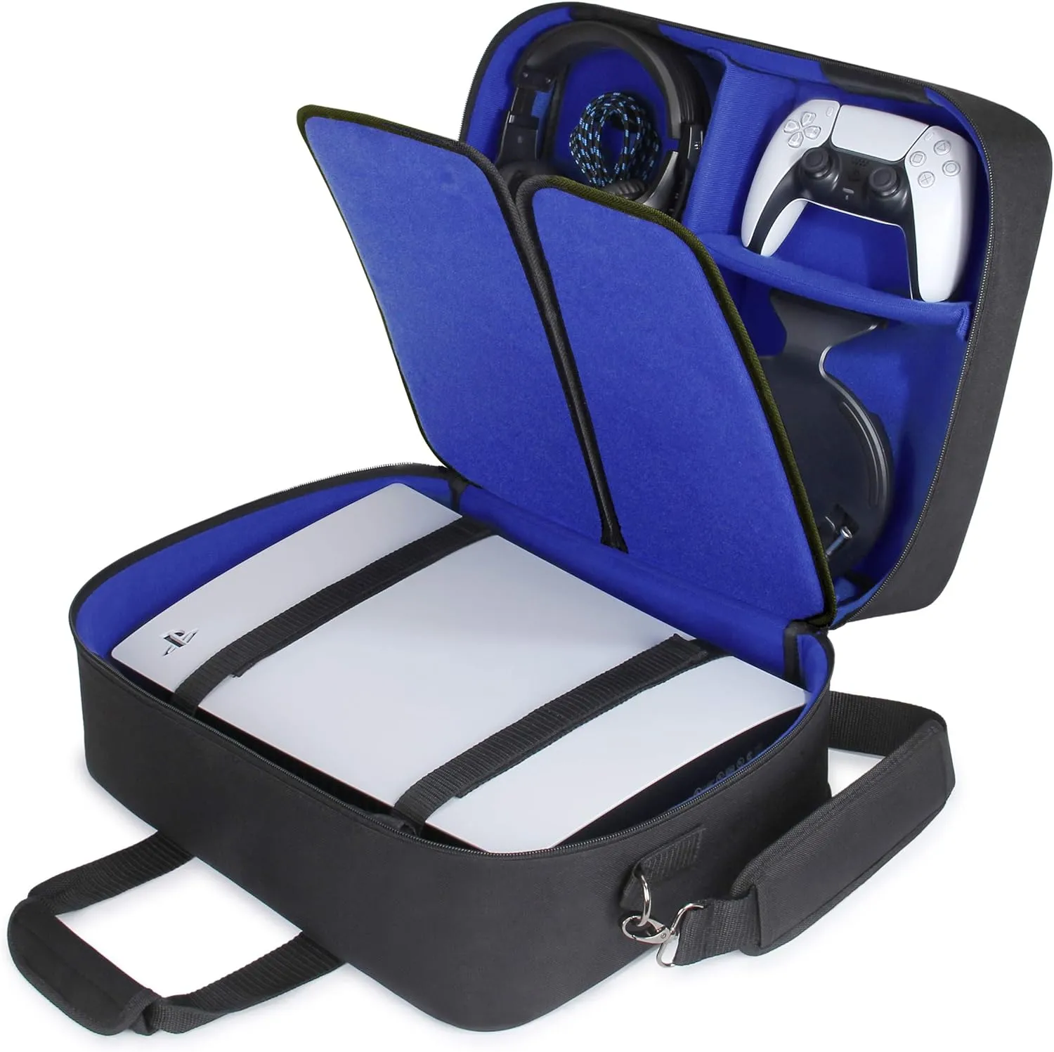 USA Gear PS5 Carrying Case - Travel Bag Compatible with PlayStation 5, PS5 Slim with Adjustable Interior - Shoulder Travel Case for Dualsense Controllers, Playstation 5 Games, Accessories