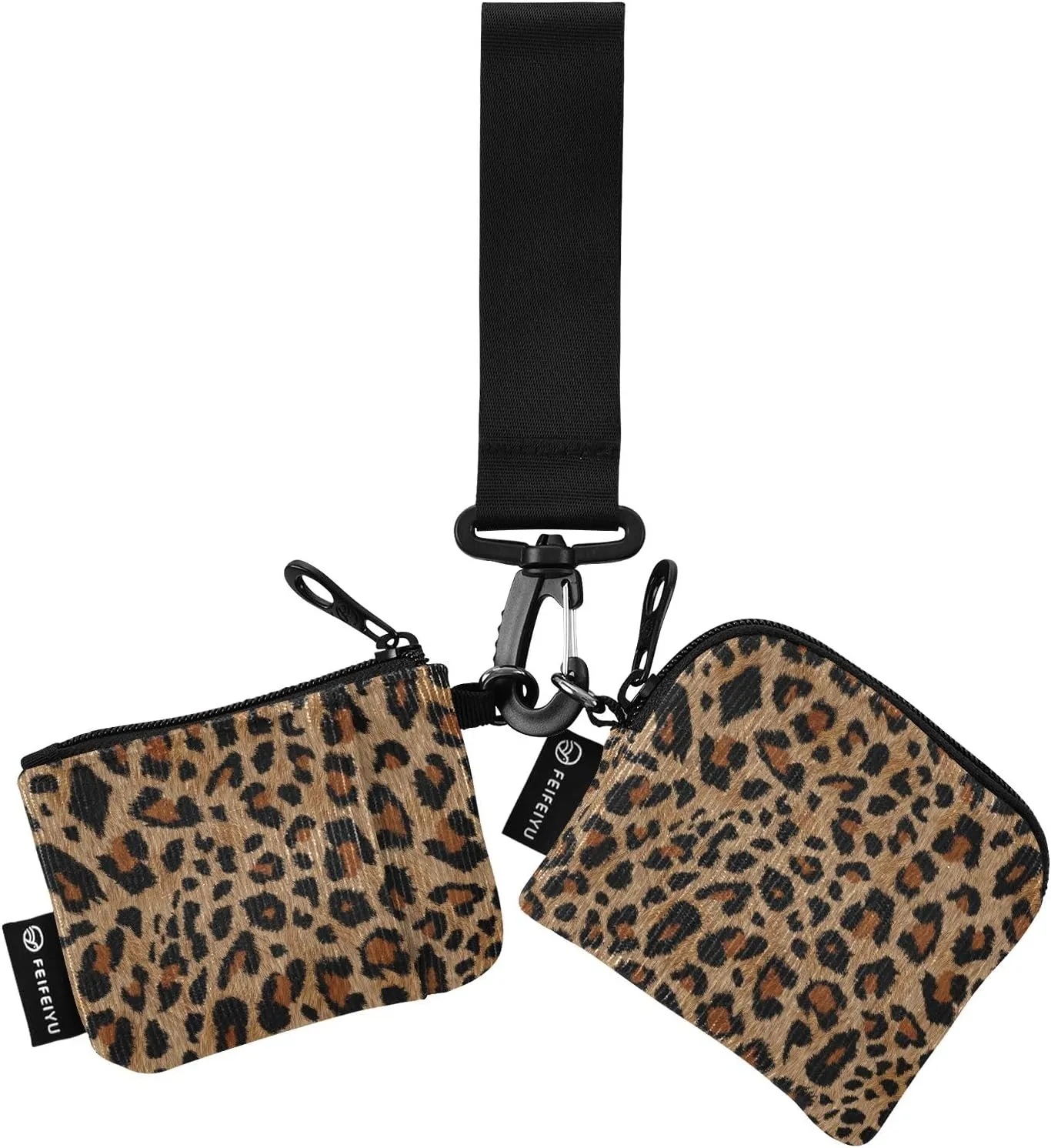 Women Wristlet Coin Purse Keychain Card Wallet Change Pouch Cheetah Leopard Print Animal Portable Mini Bags Dual Pouch